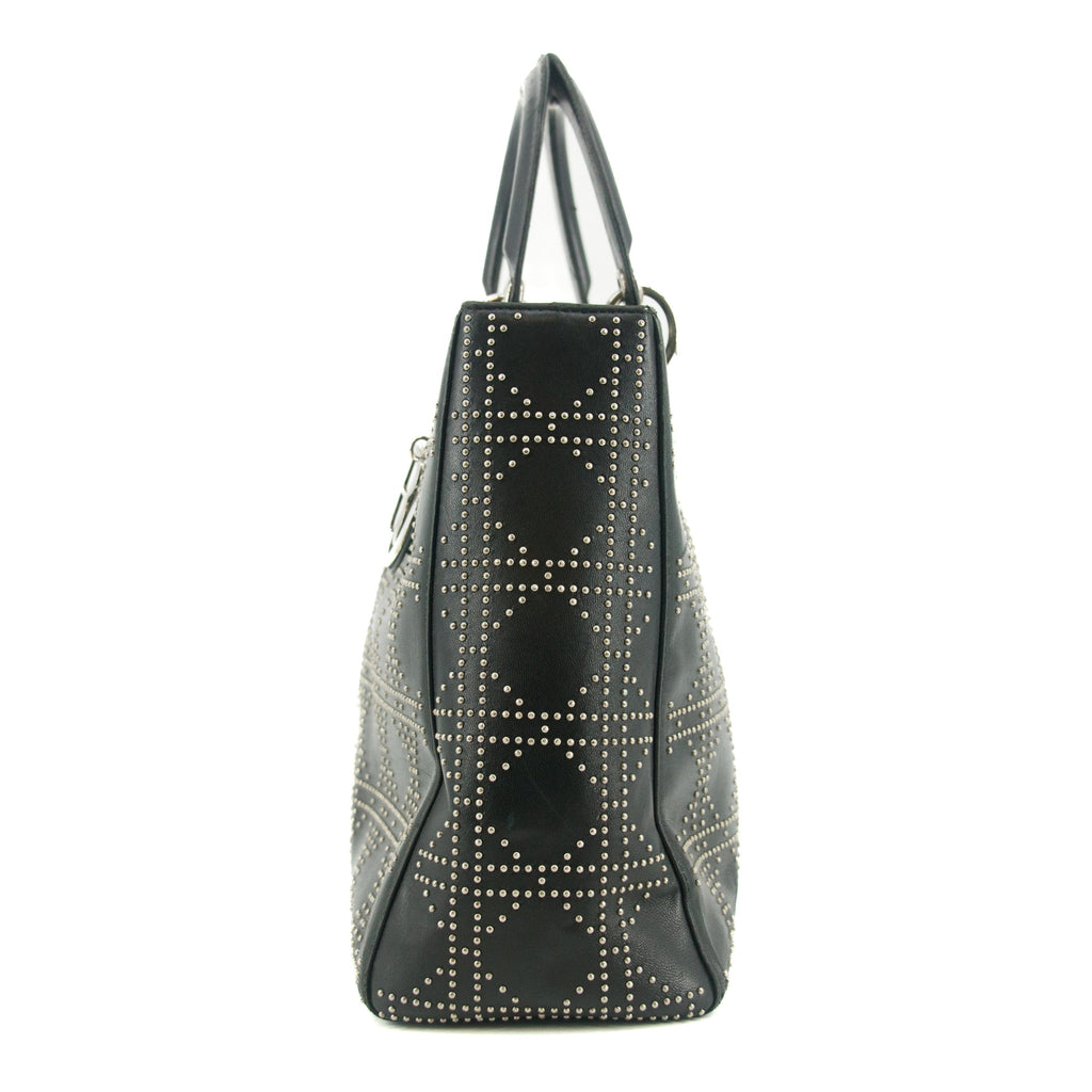 Christian Dior Leather Studded Black Lady Dior Tote Bag #8532