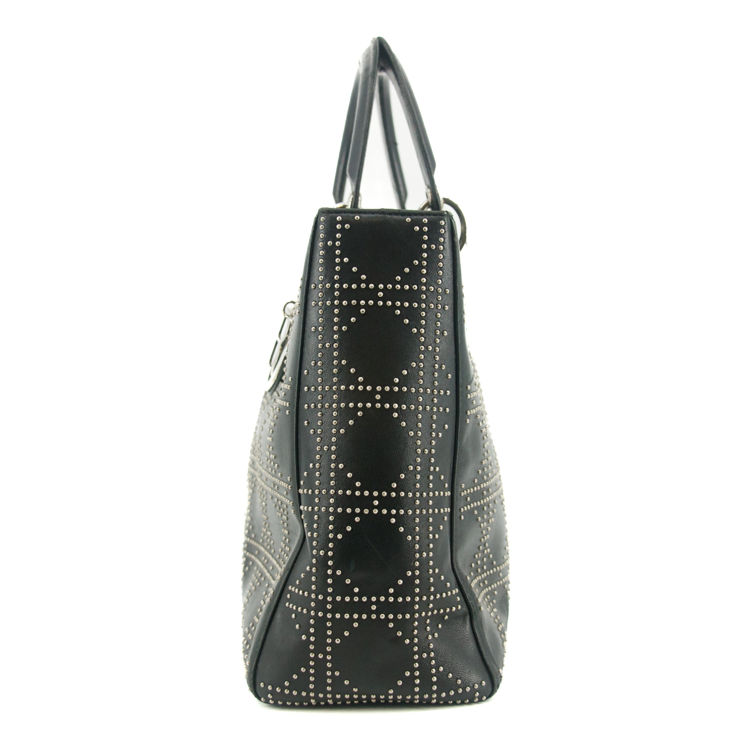 Christian Dior Leather Studded Black Lady Dior Tote Bag #8532